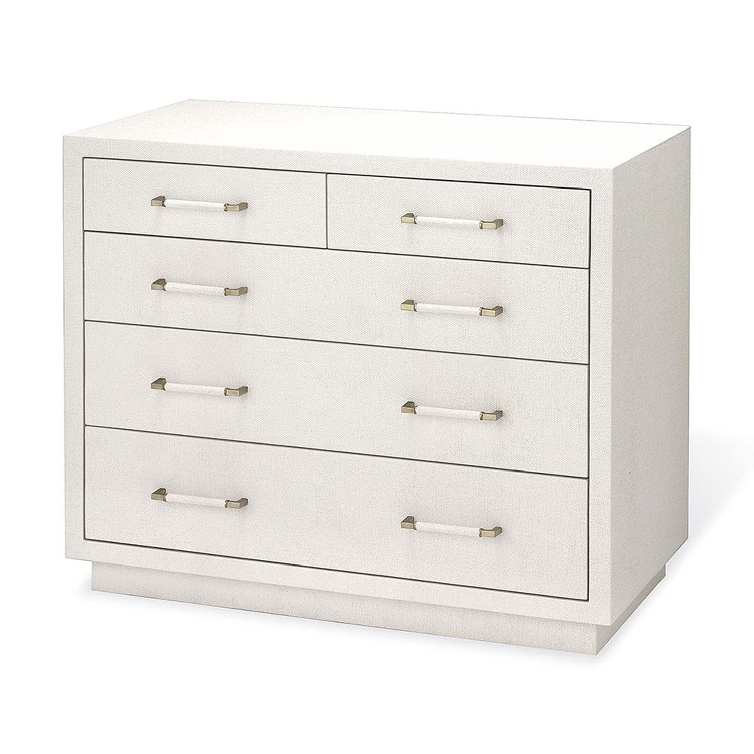 INTERLUDE HOME TAYLOR 5 DRAWER CHEST Natural White Faux Linen