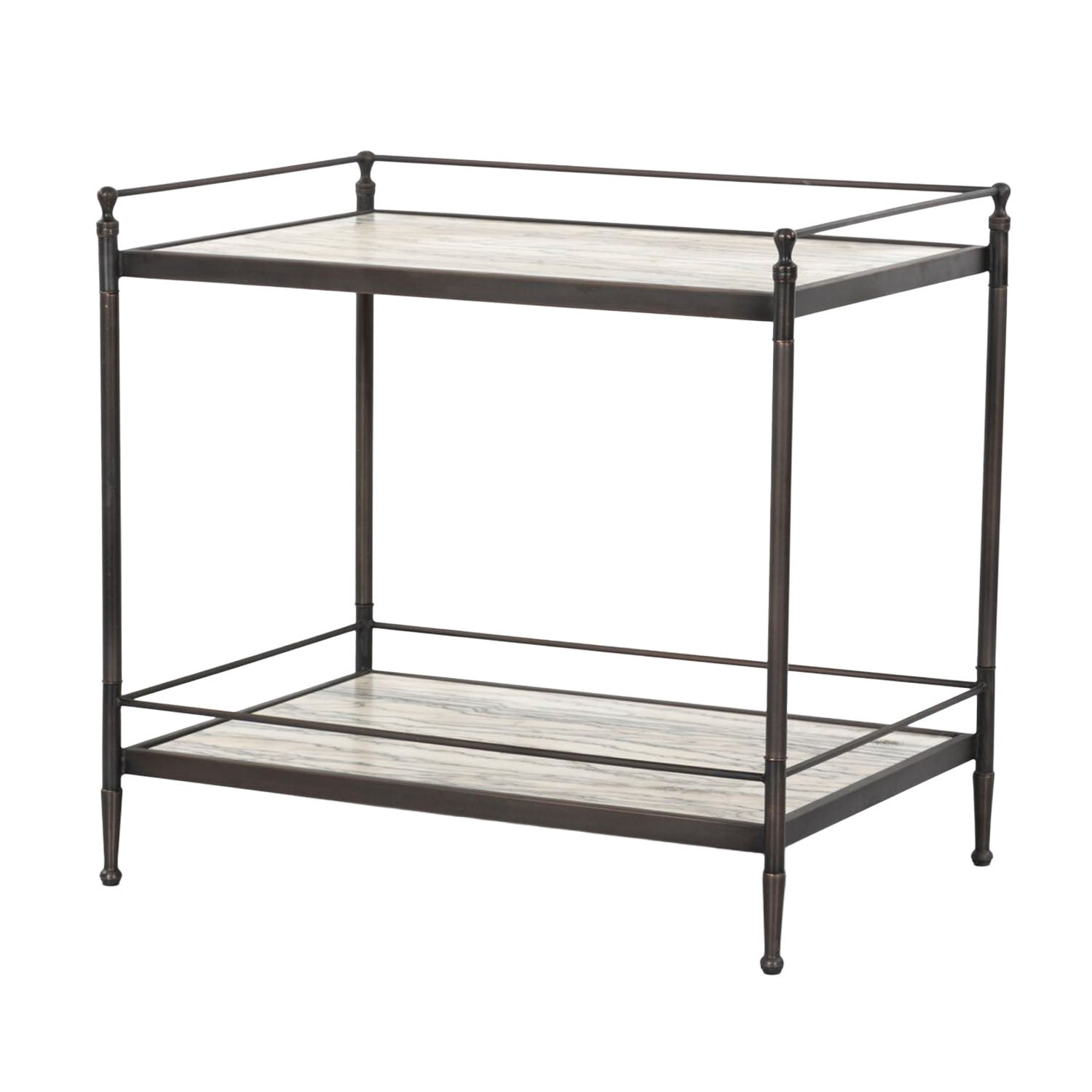 Eisen Two-tier nightstand with marble-like surface on a white background