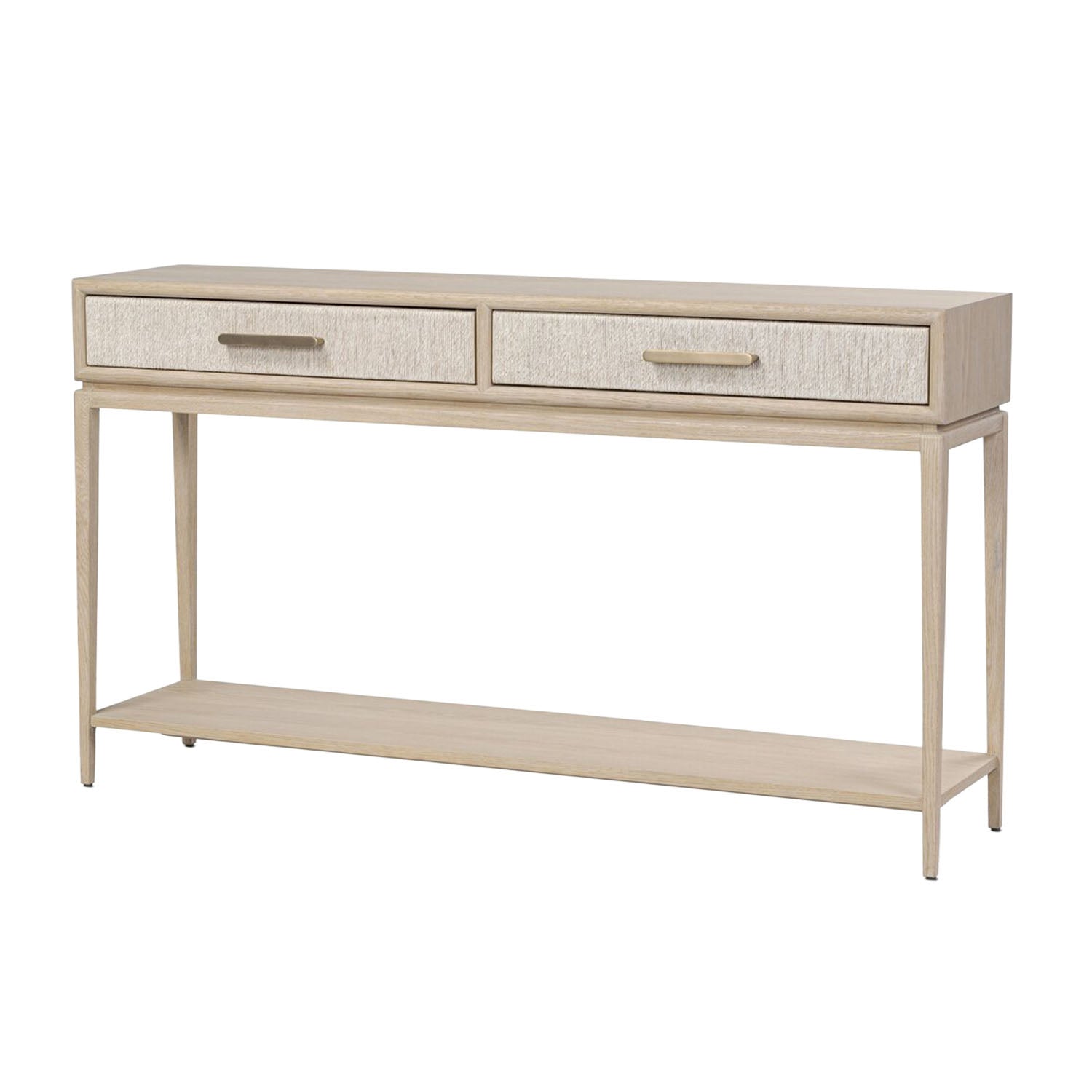Rosenell natural oak console table with two drawers on a white background
