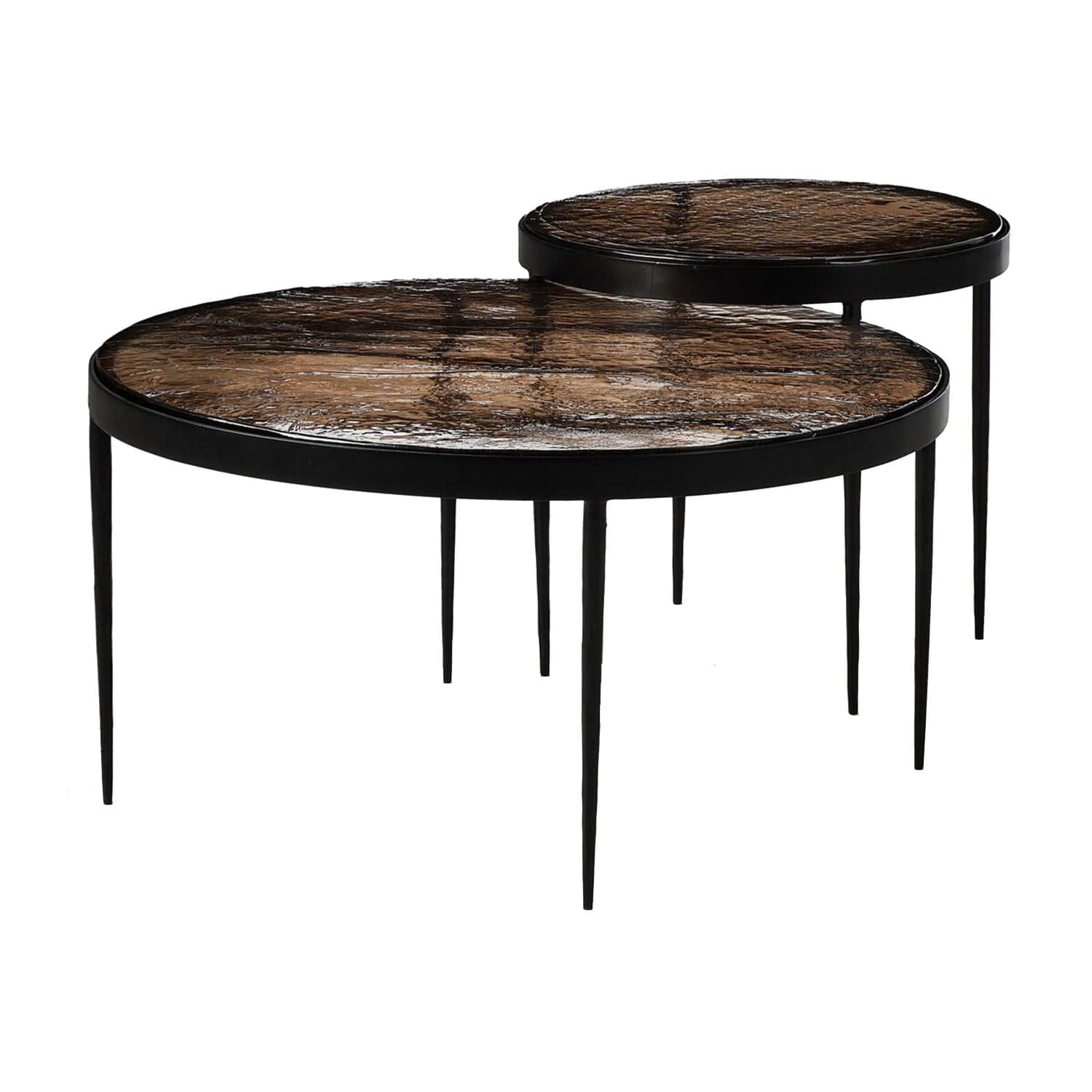 FOUR HANDS YOKO NESTING COFFEE TABLE Smoked Brown Cast Glass