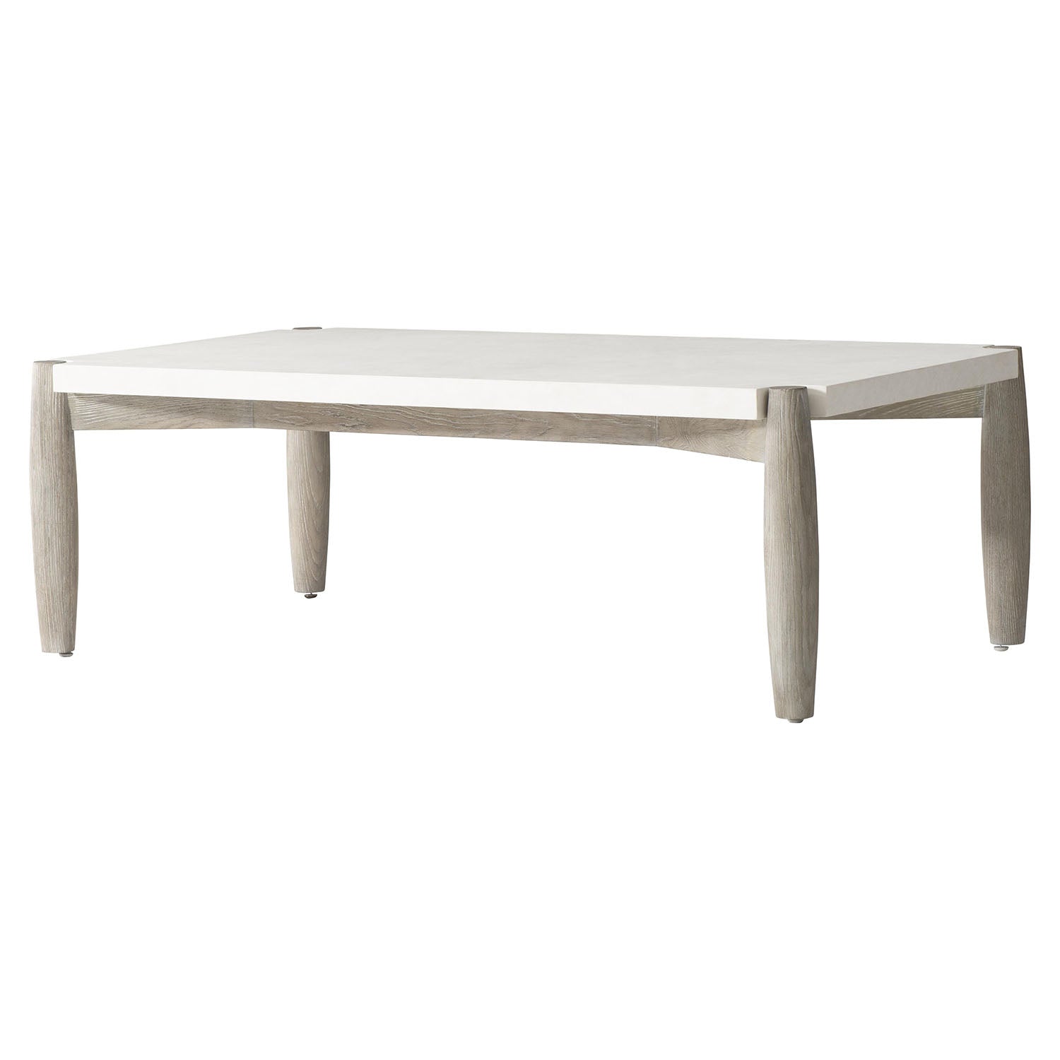 Bernhardt Ashbrook White coffee table with light wood legs on a white background