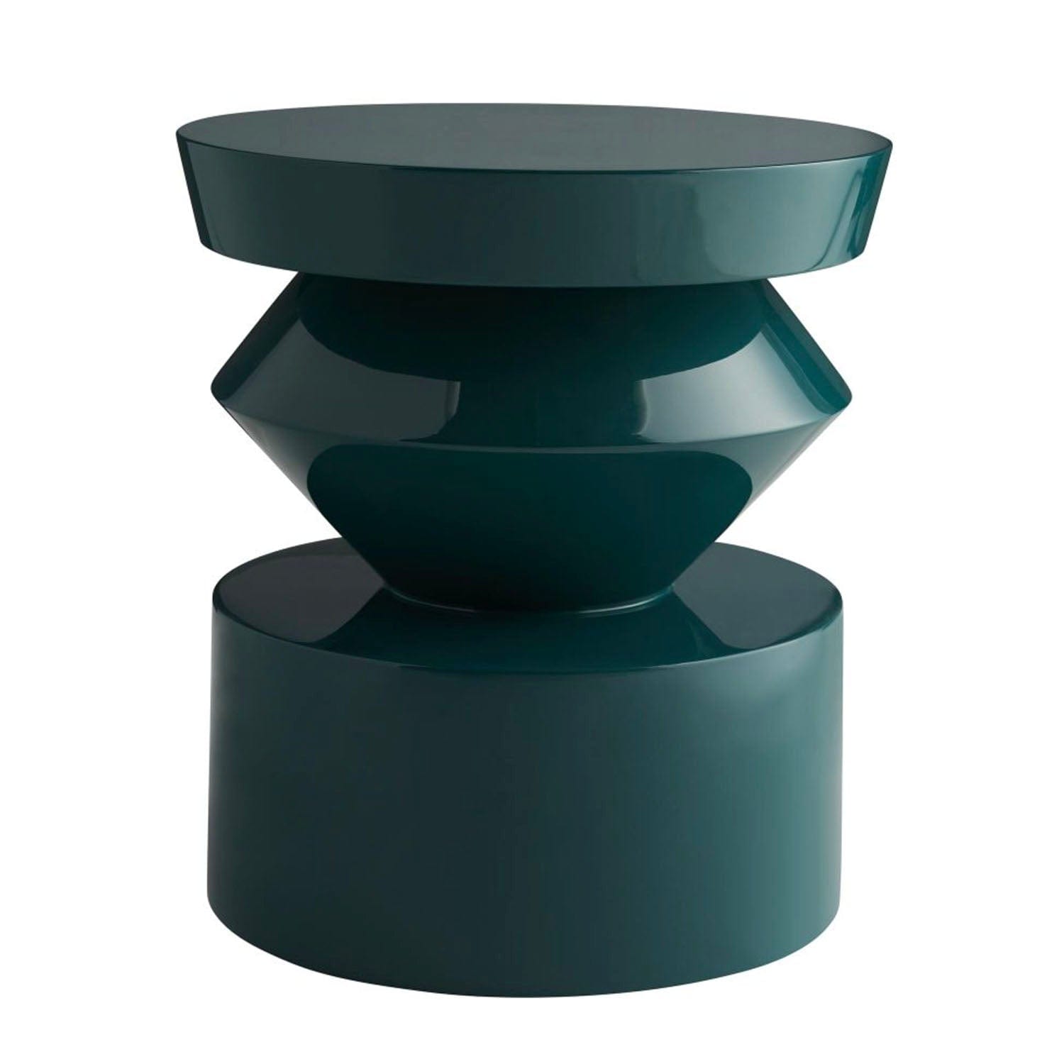 Modern green side table with a unique design on a white background