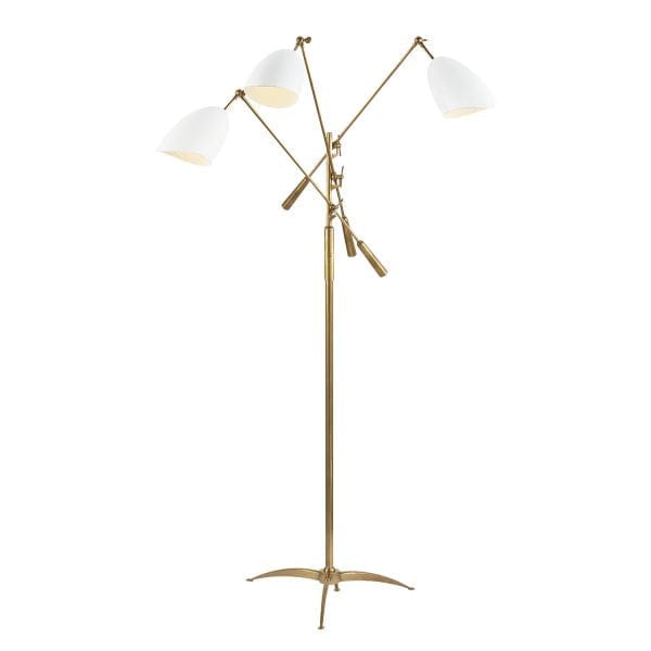 VISUAL COMFORT SOMMERARD TRIPLE ARM FLOOR LAMP Antique Brass with White