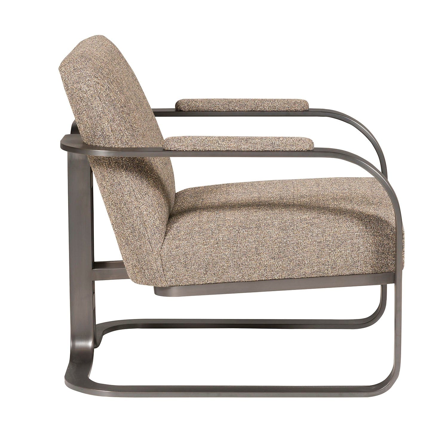 Beige armchair with metal frame on a white background