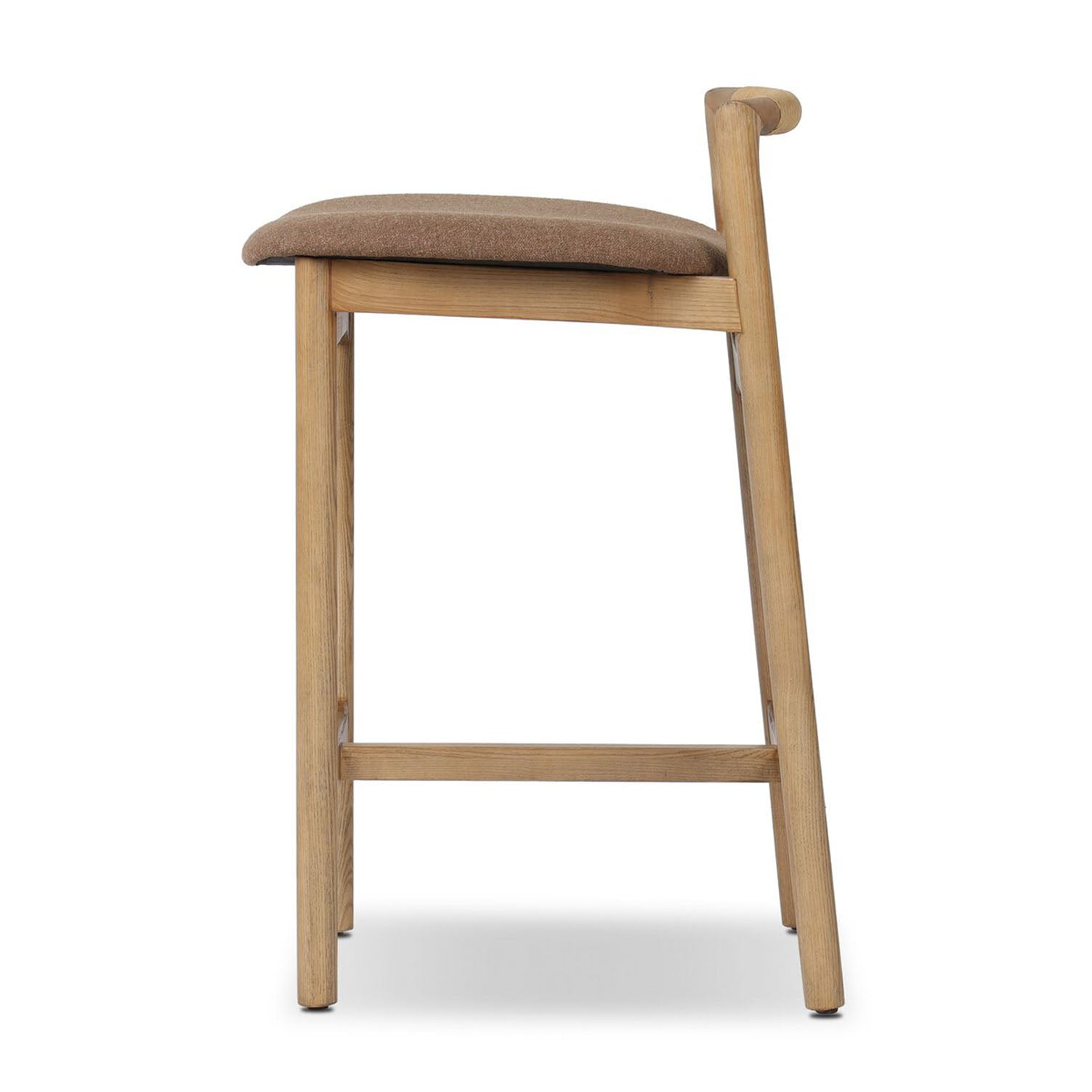 Side View Baden Stool in Solid Ash in Toasted with Antwerp Cafe fabric
