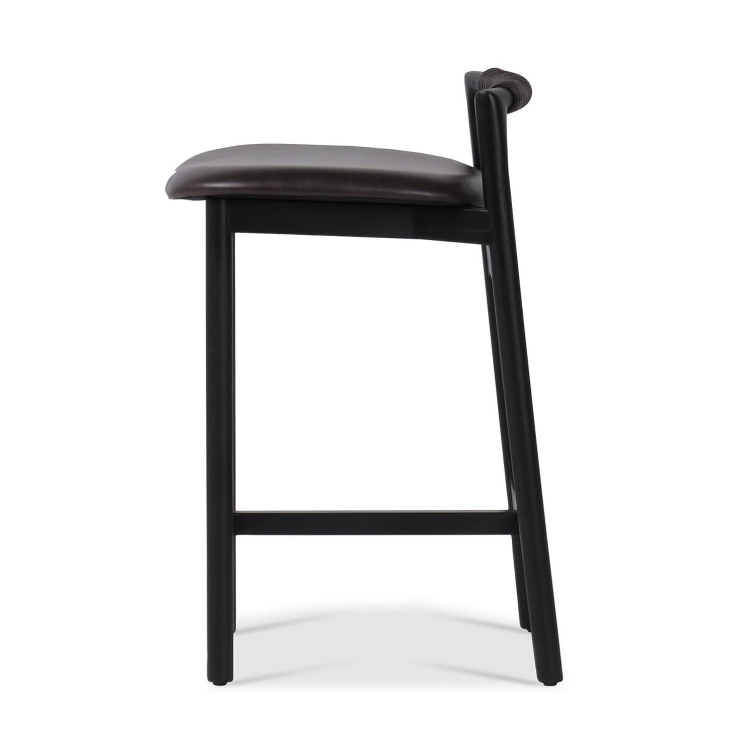 Side view of Baden Stool in Solid Nettlewood in Brushed  Ebony with Sonoma Black Top Grain Leather