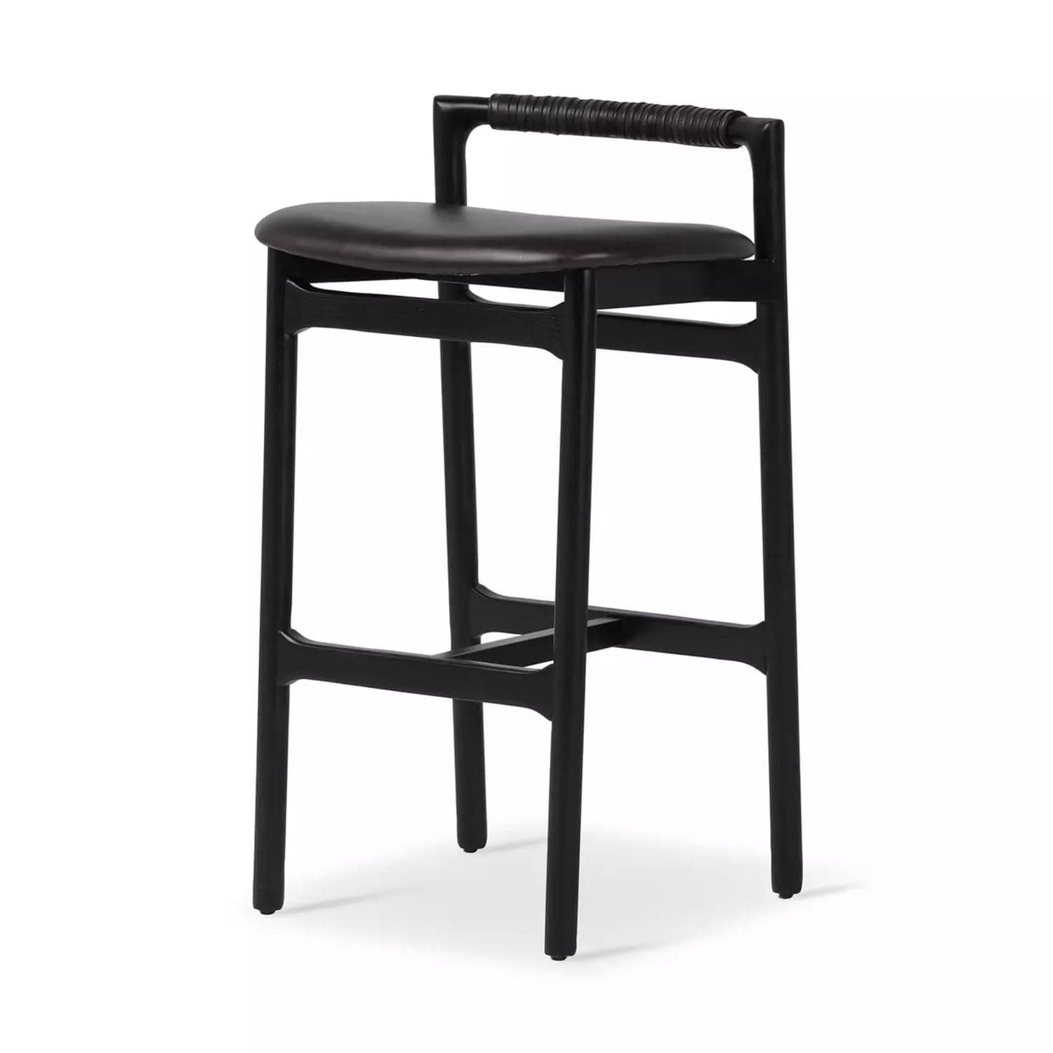 Baden Stool in Solid Nettlewood in Brushed  Ebony with Sonoma Black Top Grain Leather
