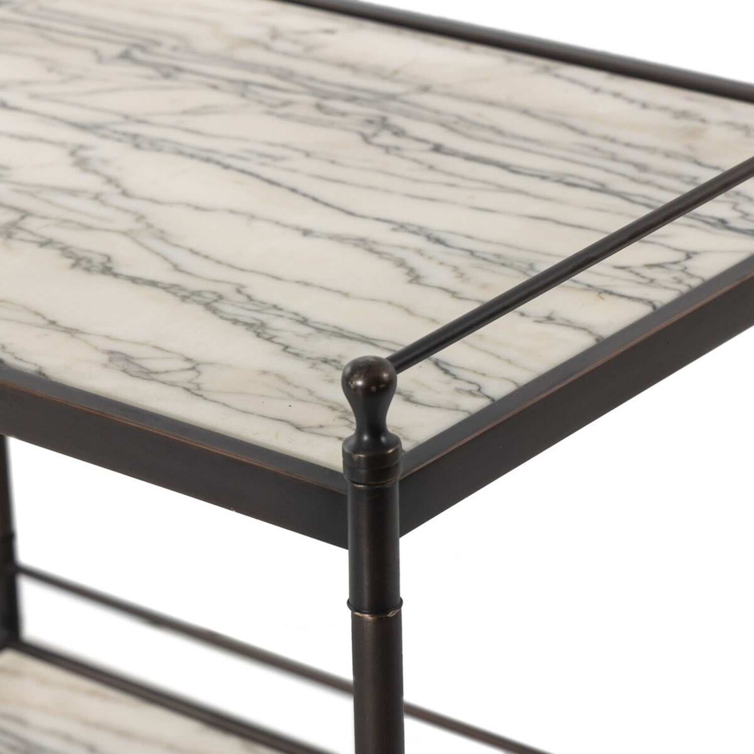 Eisen Two-tier nightstand with marble top on a white background detail view