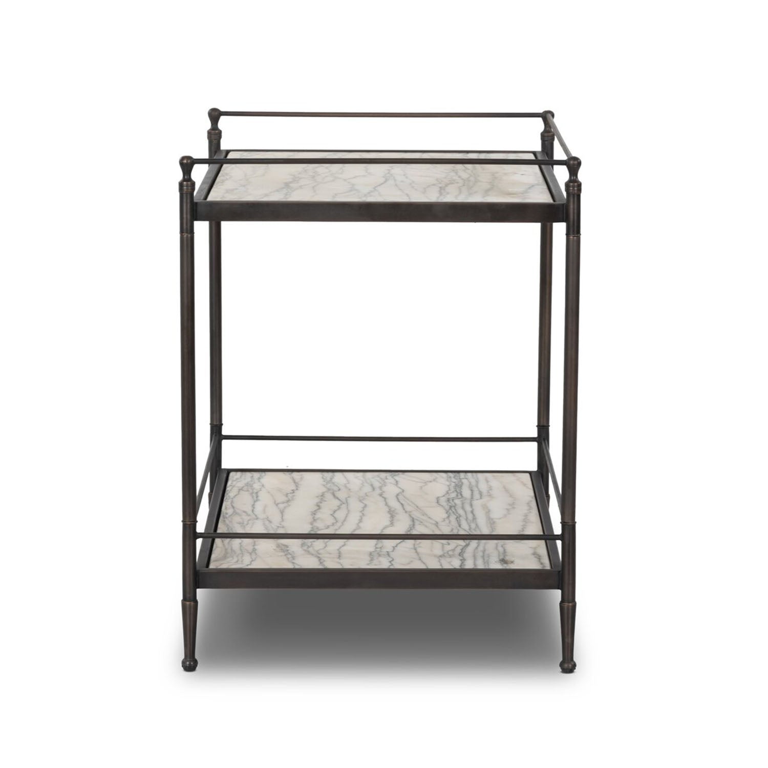 Eisen Two-tier nightstand with marble top on a white background side view