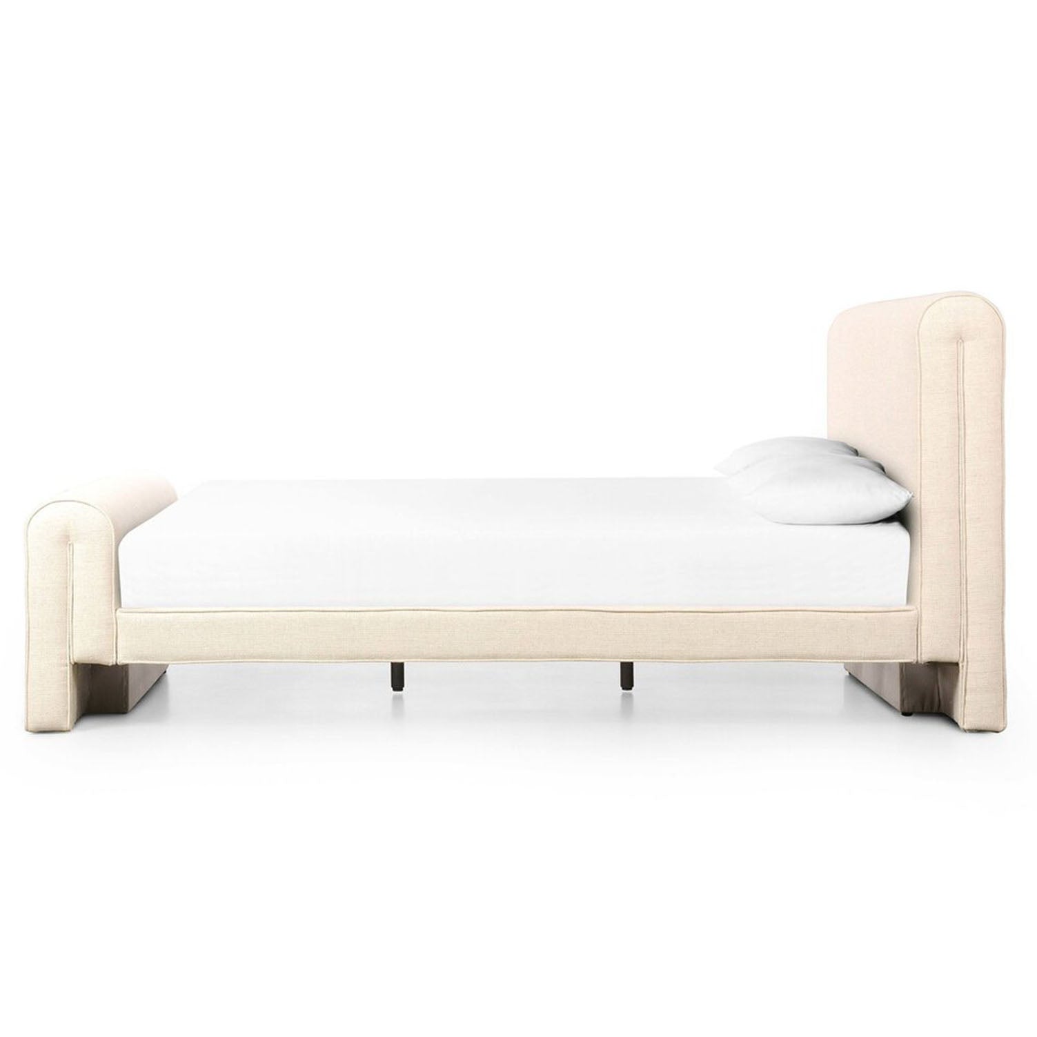 Four Hands Mitchell Bed in Thames Cream  with a white mattress on a white background