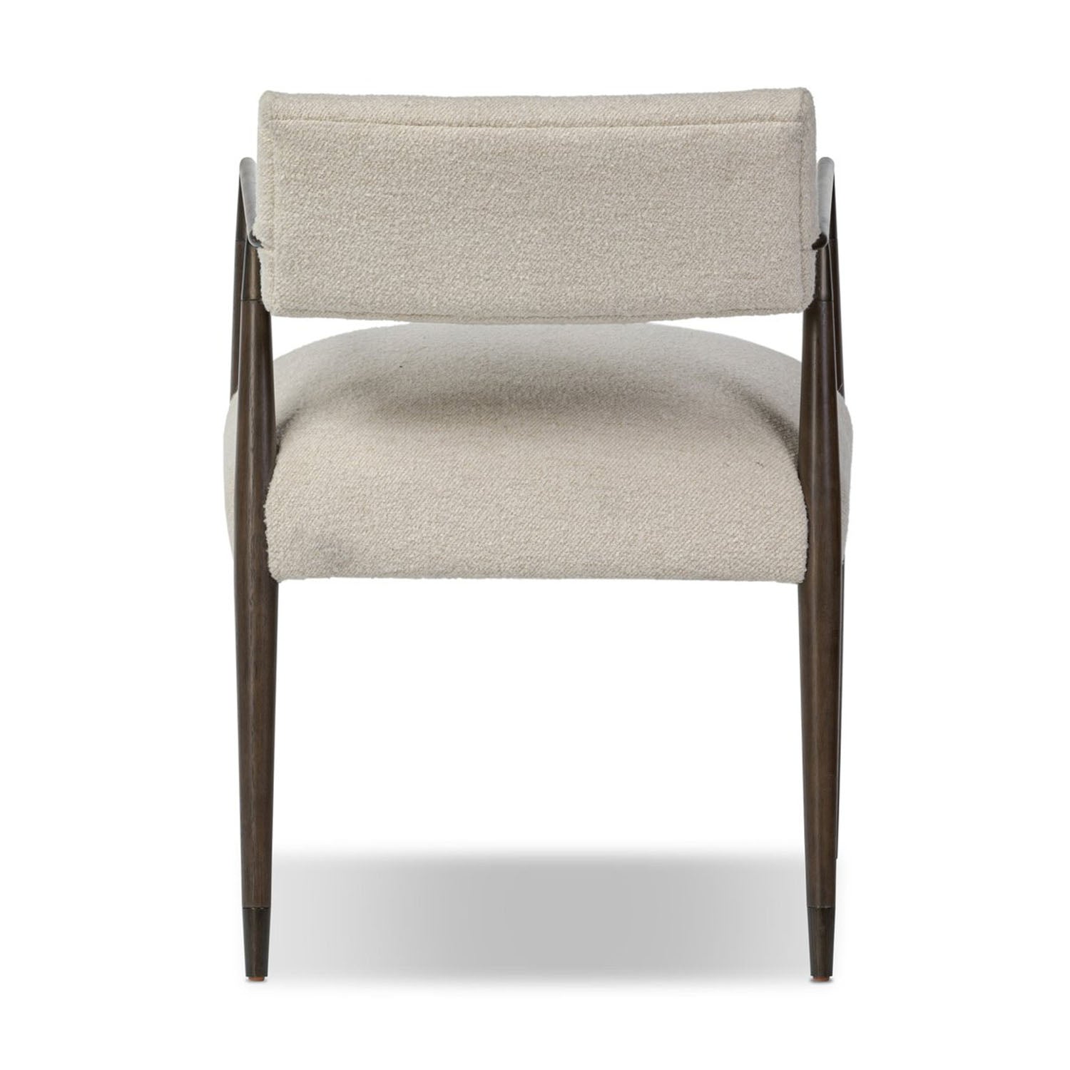 Waldon upholstered chair with dark wood frame on a white background-back view