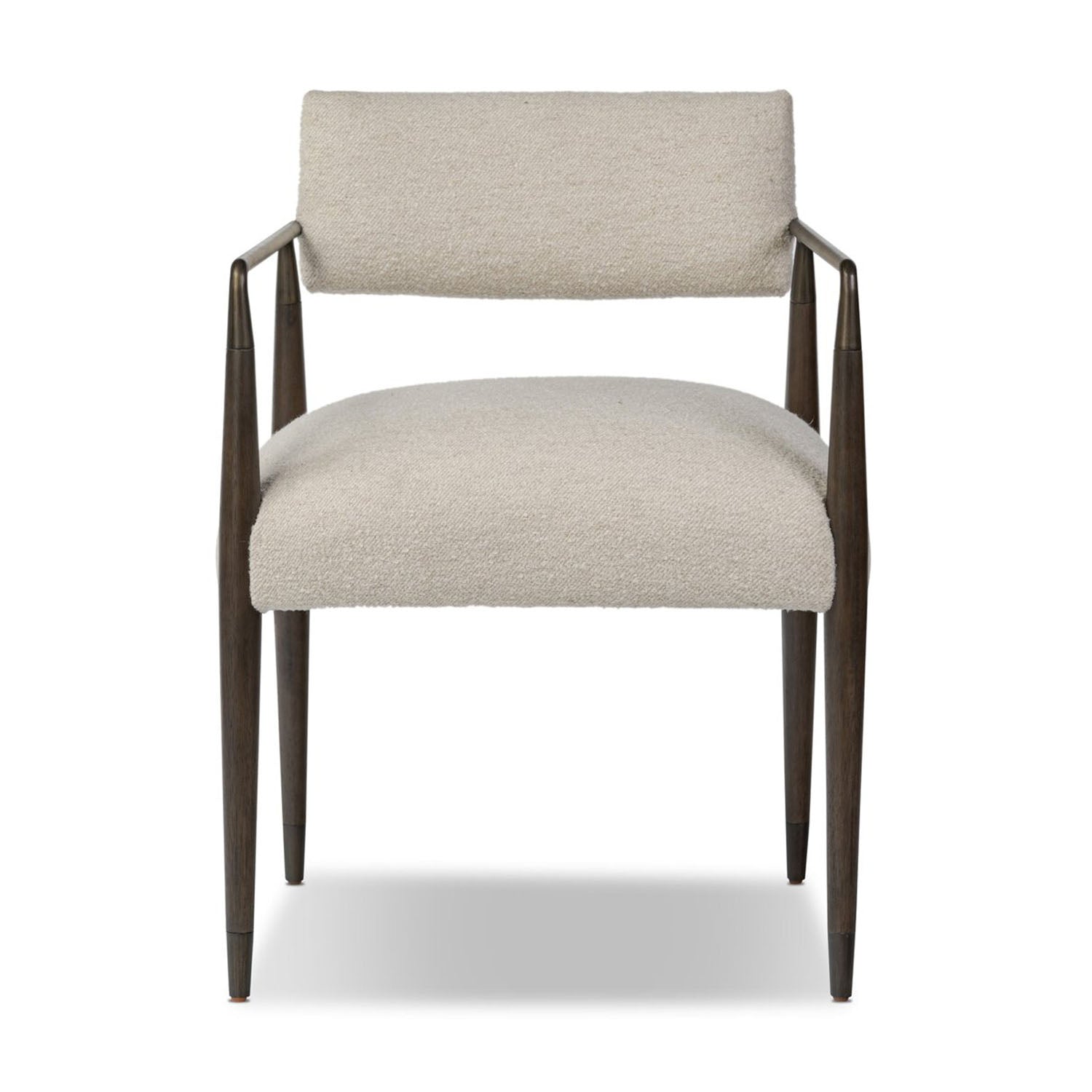 Waldon upholstered chair with dark wooden frame on a white background - front view