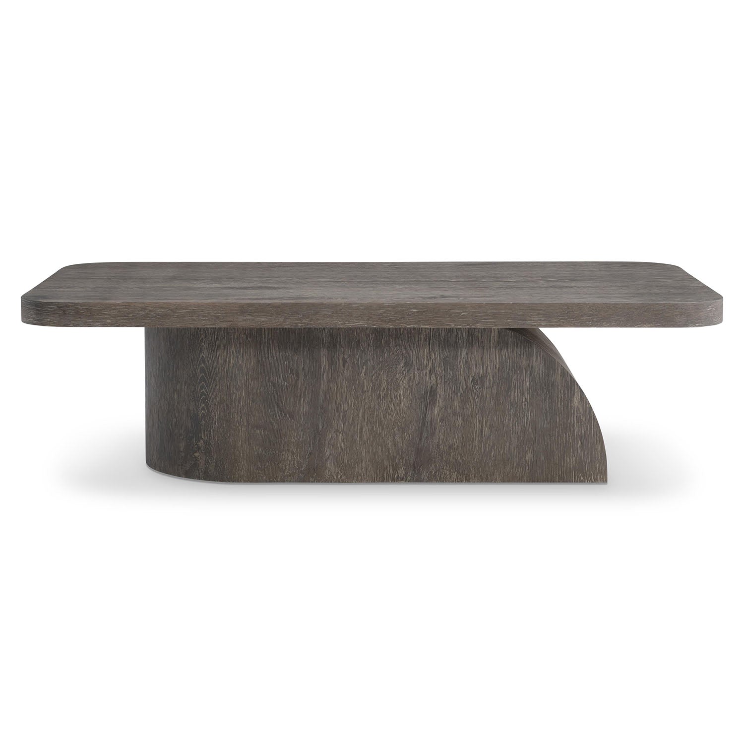 Dama coffee table from Bernhardt with a curved base on a white background