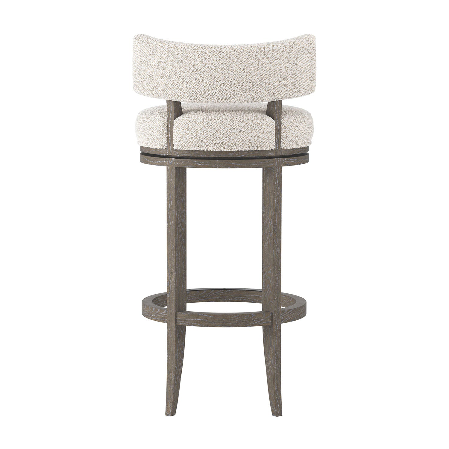 HIRSCH stool with textured beige seat and dark wooden base on a white background-back view
