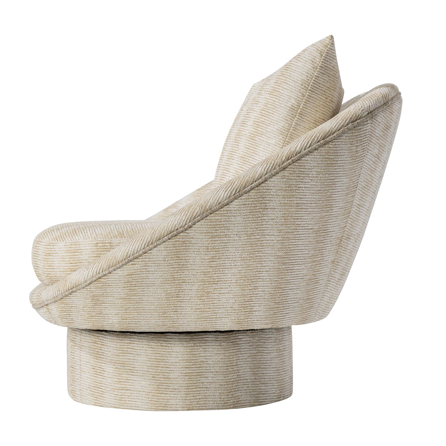 Beige Lucia chair with a modern design on a white background-side view