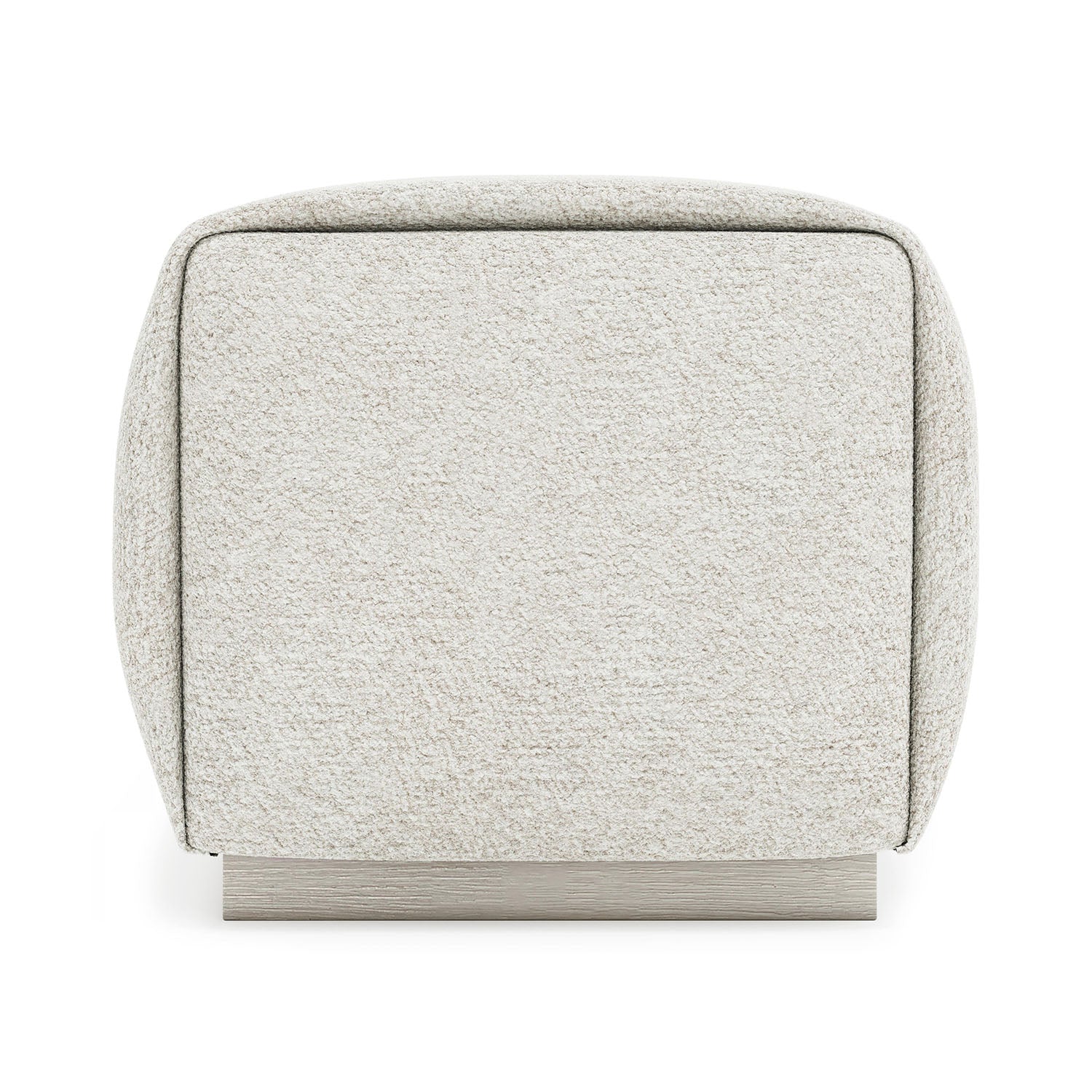 Light gray upholstered Tempo bench on a white background-side view