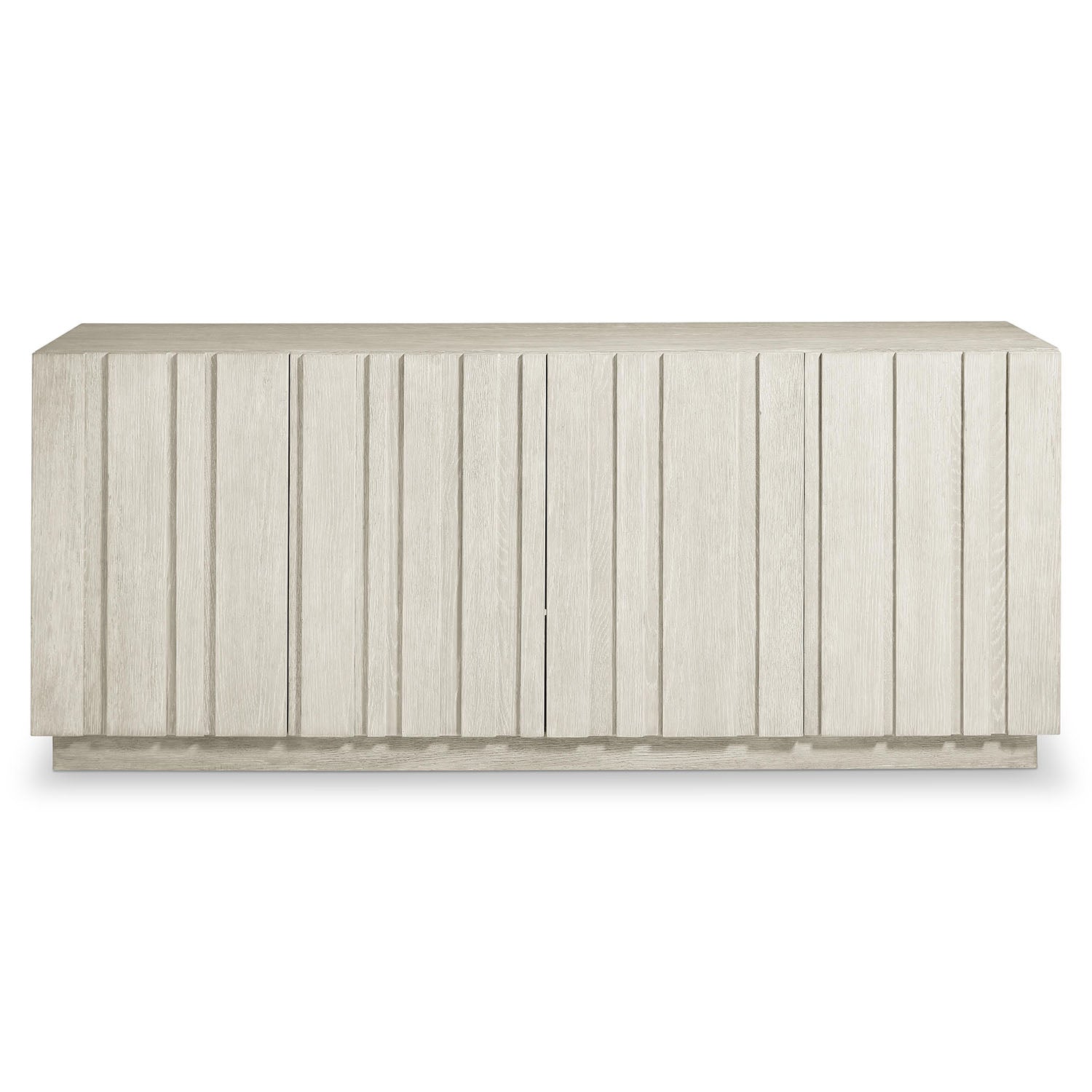 Light wood Tempo Credenza from Bernhardt with vertical slats on a white background