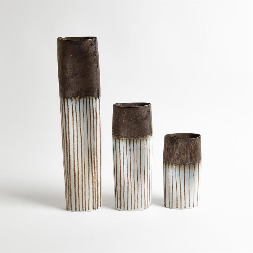 REACTIVE BRONZE STRIPE OVAL VASES