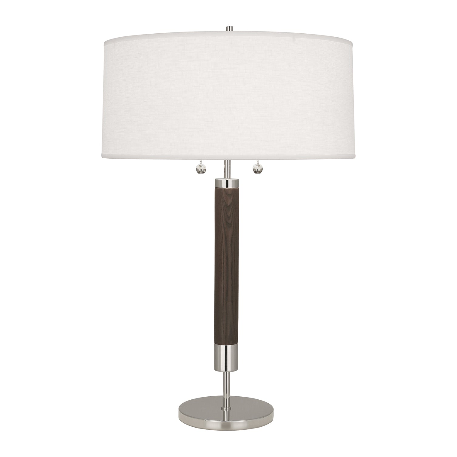 DEXTER TABLE LAMP - POLISHED NICKEL FINISH
OYSTER LINEN SHADE on a white background