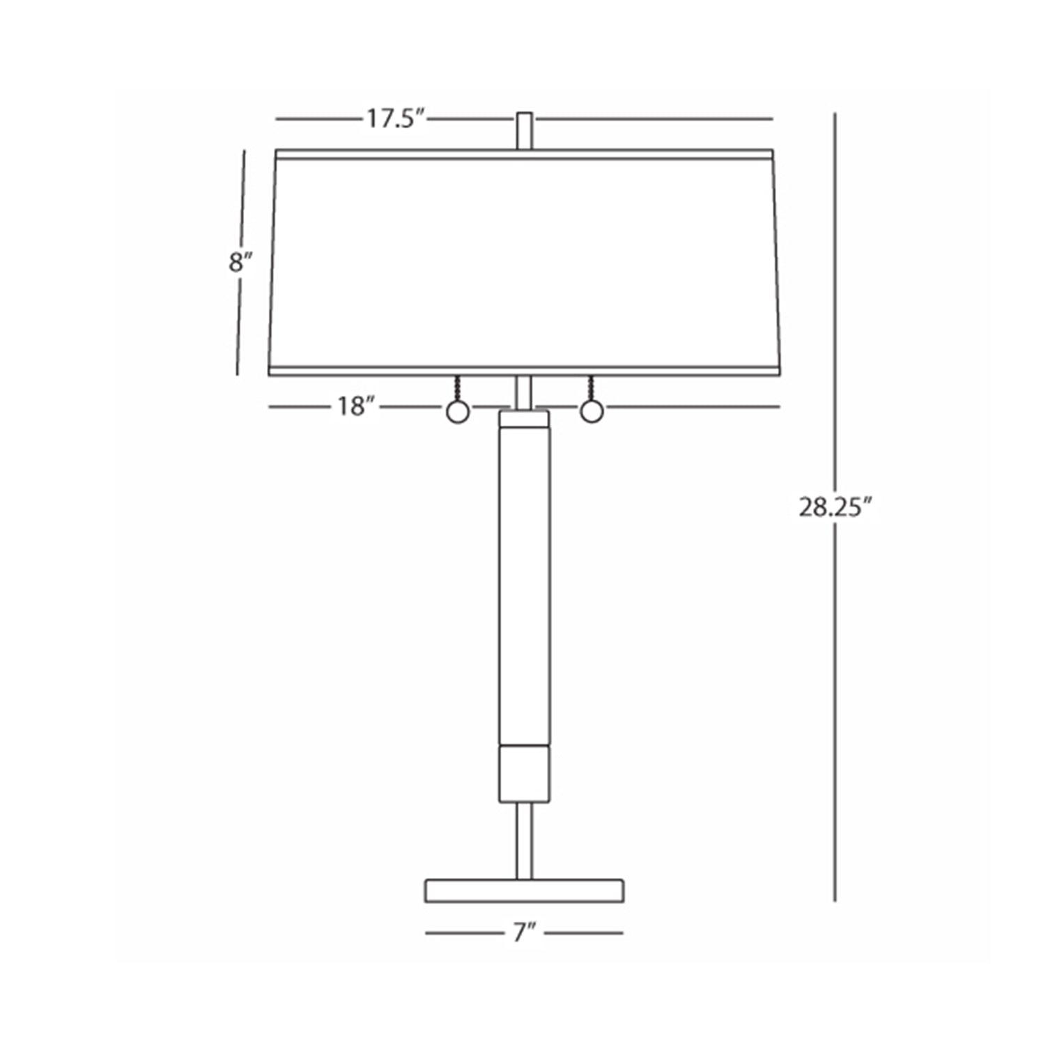 Line drawing of a DEXTER TABLE LAMP with dimensions labeled