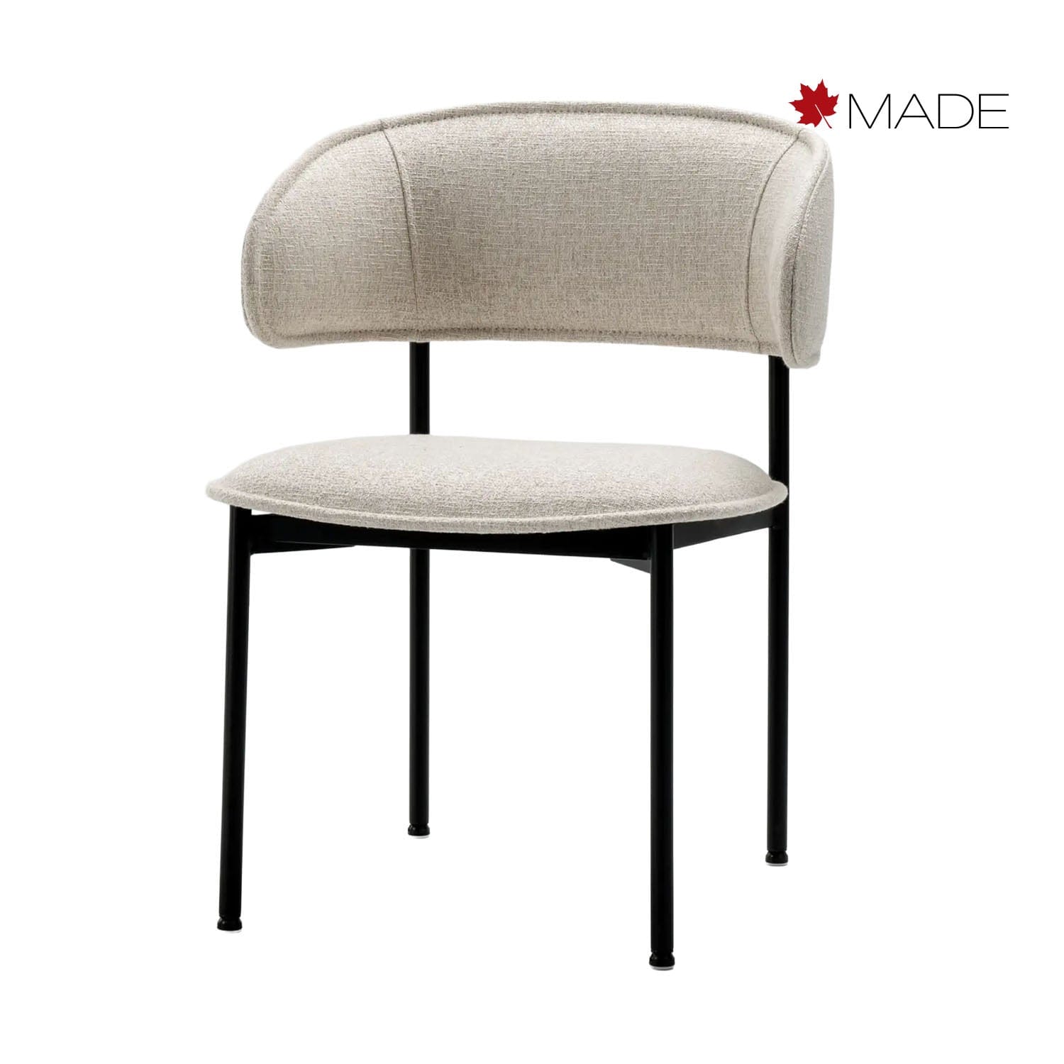 Beige Chloe dining chair with black legs on a white background, featuring the 'MADE' brand logo.