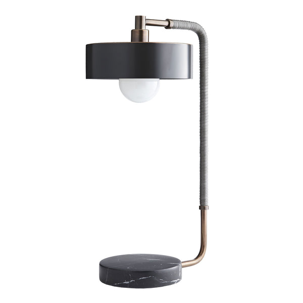 Table lamp in brass steel with a black marble base and bronze metal shade